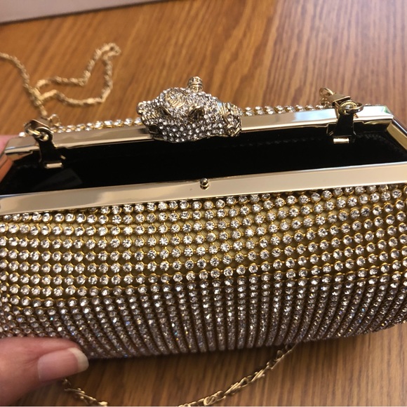 Real Collectibles by Adrienne Rhinestone Panther Clutch w/Shoulder Strap +Bonus - Picture 5 of 9